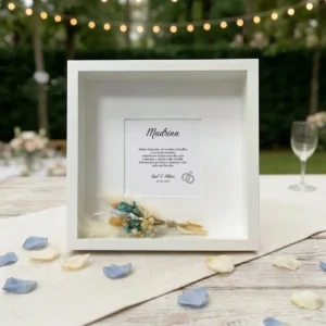 Marco cuadrado flores y dedicatoria azul boda dedicatoria especial madrina