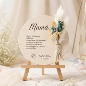 Cartel flores y dedicatoria azul boda dedicatoria especial