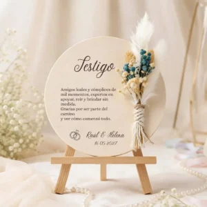Cartel flores y dedicatoria azul boda dedicatoria especial testigo