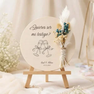 Cartel flores y dedicatoria azul boda dedicatoria especial quieres testigo
