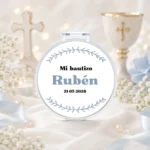 Espejo plegable blanco personalizado de bautizo, diseño Arco hojas