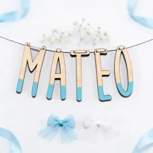 Guirnalda nombre por letras azul personalizada de bautizo, diseño Diseño clásico relieve