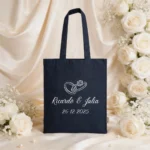 Bolsa algodón asa larga marino personalizada para boda, diseño Elegance