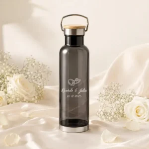 Botella negra tapa bambú boda elegance