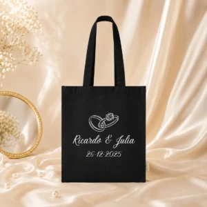 Bolsa algodón asa larga negro boda elegance
