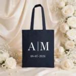 Bolsa algodón asa larga marino personalizada para boda con iniciales