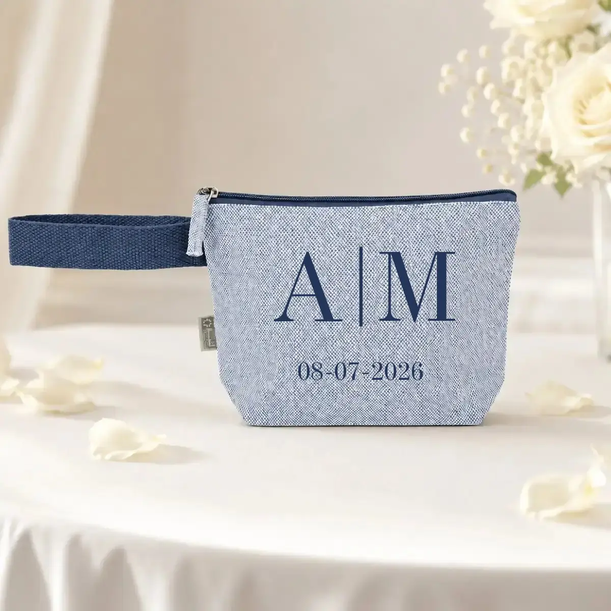 Neceser algodón reciclado azul boda iniciales