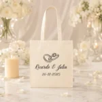 Bolsa de algodón crema personalizada para boda, diseño Elegance