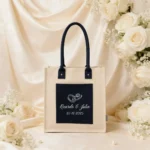 Bolsa algodón bolsillo y asa larga marino personalizada para boda, diseño Elegance