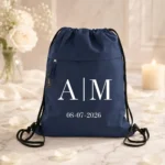 Bolsa cuerdas cremallera marino personalizada para boda con iniciales