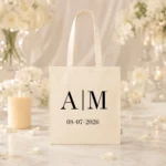 Bolsa de algodón crema personalizada para boda con iniciales