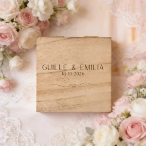Caja alianzas madera boda corazones minimalista
