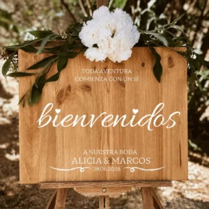 Vinilo para madera boda bienvenidos