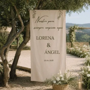 Vinilo para tela boda bienvenidos