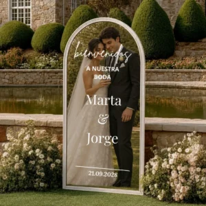Vinilo para espejo boda bienvenidos