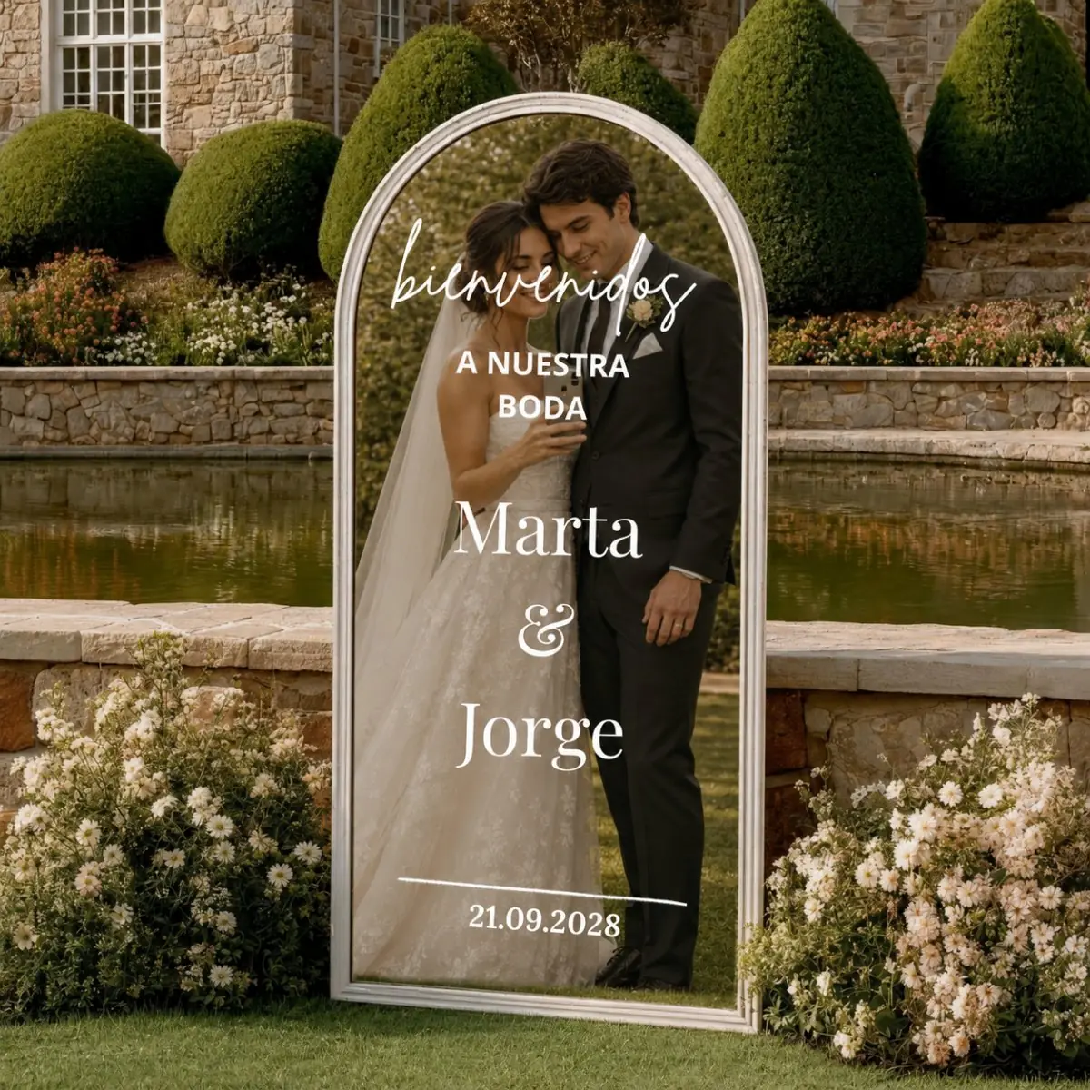 Vinilo para espejo boda bienvenidos