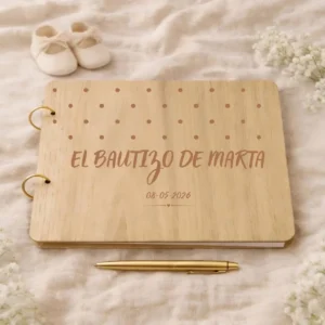 Libro de firmas madera a4 bautizo lunares