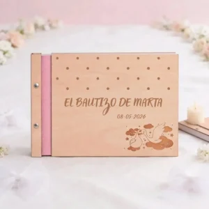 Libro de firmas encuadernado cigue帽a bautizo lunares