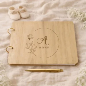 Libro de firmas madera a4 bautizo círculo