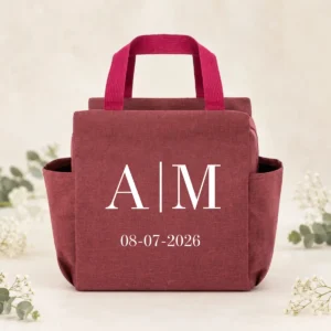 Bolsa nevera burdeos boda iniciales