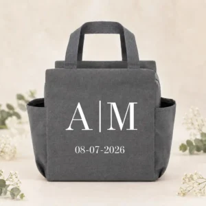 Bolsa nevera gris boda iniciales