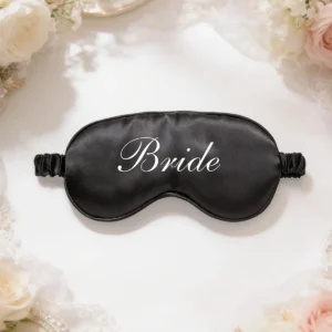 Antifaz suave satén negro personalizado para boda, diseño Bride