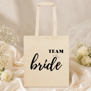 Bolsa de asa algodon beige boda team bride
