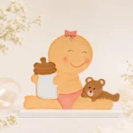 Figura tarta bebé biberón rosa de bautizo