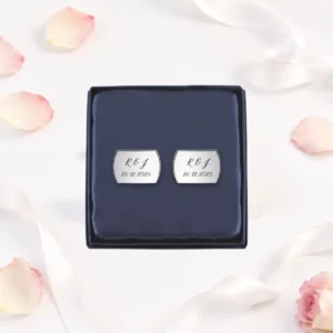 Gemelos plateados con estuche boda elegance