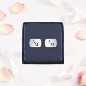 Gemelos plateados con estuche boda iniciales