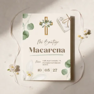 Invitación  a6 bautizo cruz floral