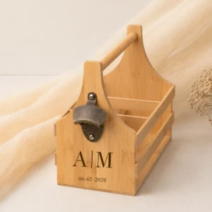 Portabotellas bambu 6 botellas boda iniciales