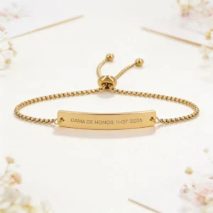 Pulsera acero rectangular oro boda iniciales dama de honor