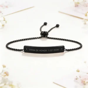 Pulsera acero rectangular negro boda iniciales dama de honor