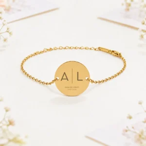Pulsera acero redonda oro boda iniciales dama de honor