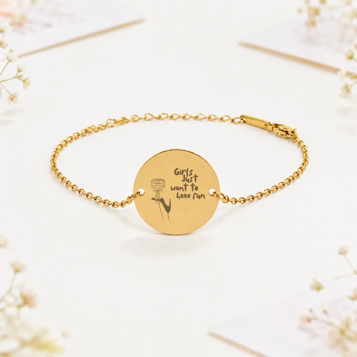 Pulsera acero redonda oro boda girls just want to have fun