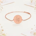 Pulsera acero oro rosado personalizada para boda, diseño Bride gang