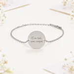 Pulsera acero redonda plata personalizada para boda, diseño A mi lado siempre