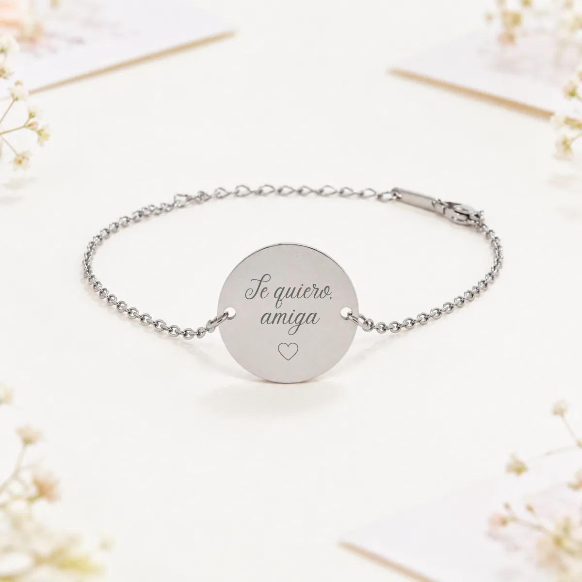 Pulsera acero redonda plata boda te quiero corazón