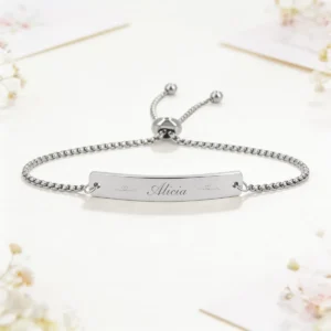Pulsera acero rectangular plata boda nombre dama de honor