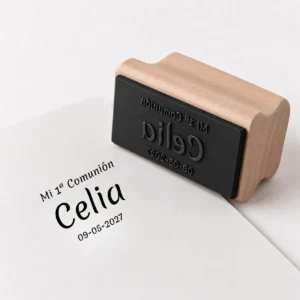 Sello rectangular personalizado de comunión, diseño Tipogr merienda