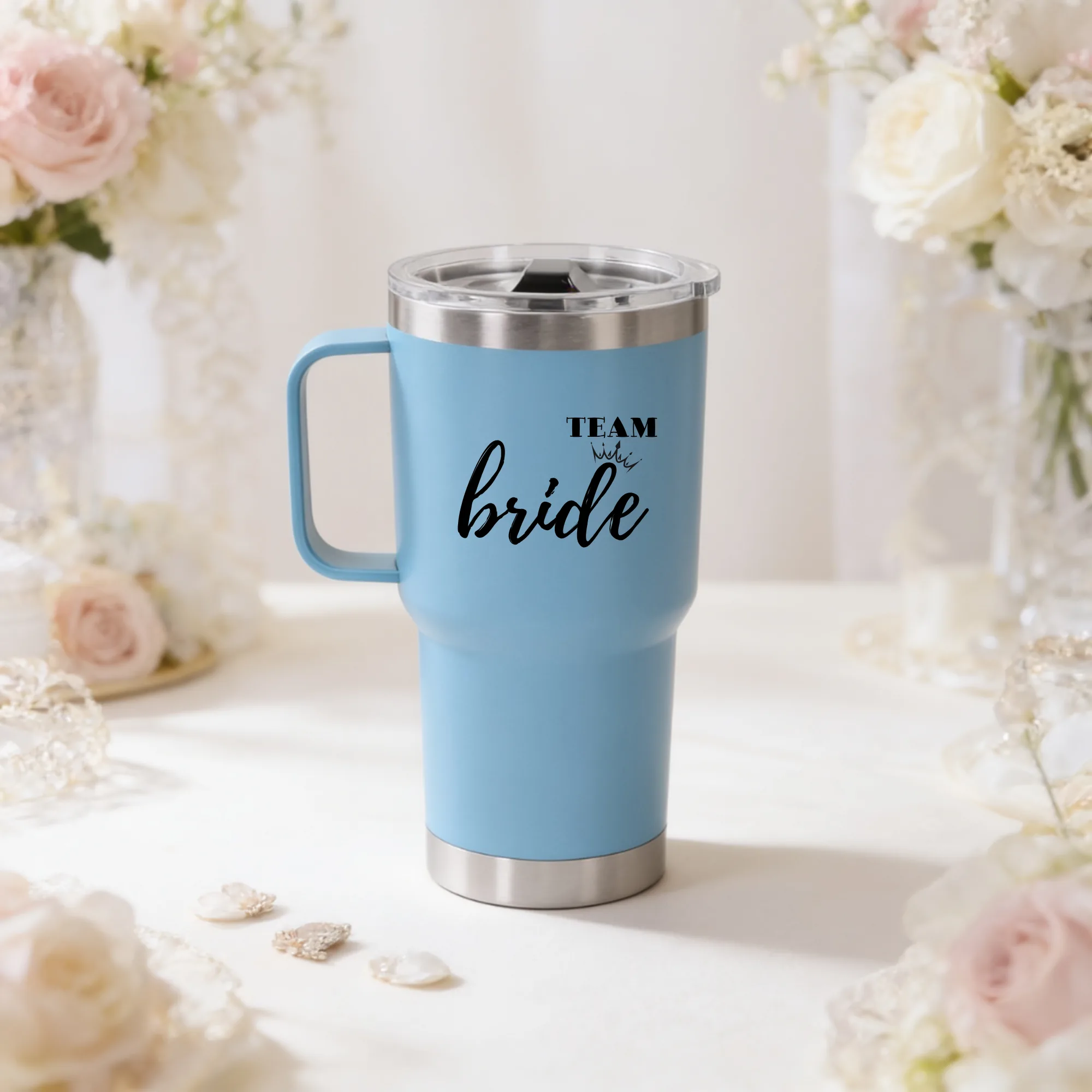 Termo bordes 600ml azul boda corazón