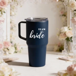 Termo  elegante 600ml azul marino boda corazón