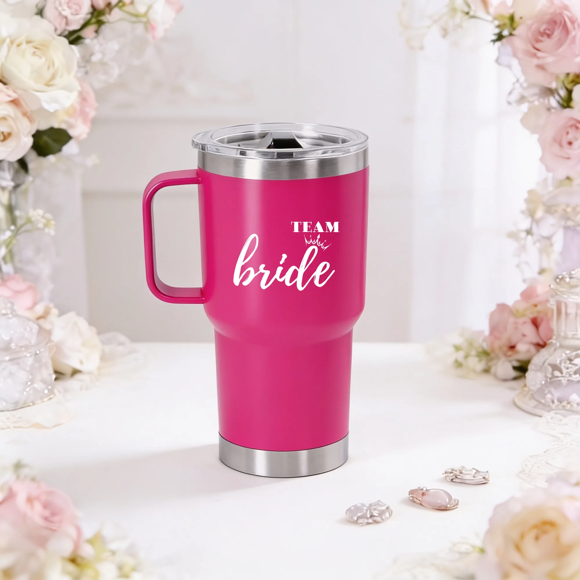 Termo bordes 600ml rosa boda corazón