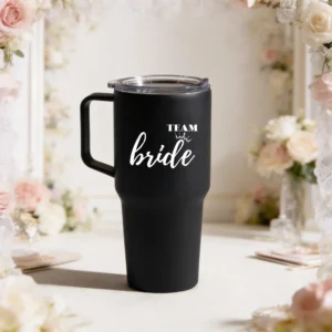Termo  elegante 600ml negro boda corazón