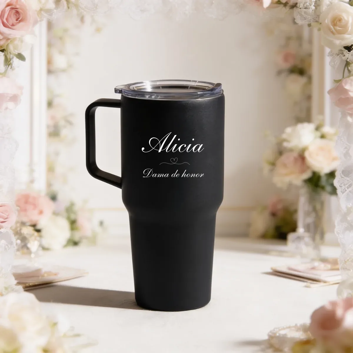 Termo elegante 600ml negro boda bouquet