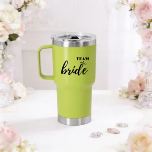 Termo  bordes 600ml verde lima boda corazón