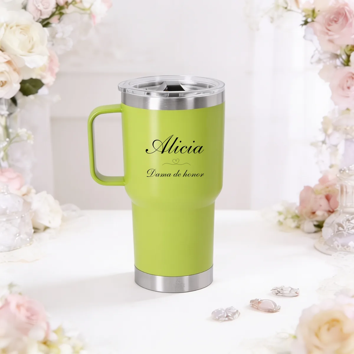 Termo bordes 600ml verde lima boda bouquet