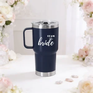 Termo bordes 600ml azul marino personalizado para boda, diseño Corazón