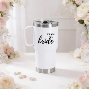 Termo  bordes 600ml blanco boda corazón